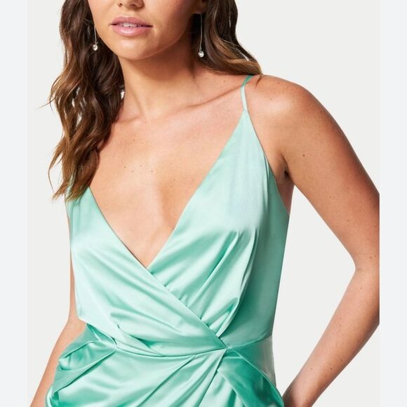 Bebe Aqua Satin Mini Dress - Picture 3 of 9